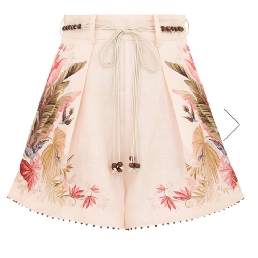 Zimmermann Pink Floral High-Waist Embroidered Shorts